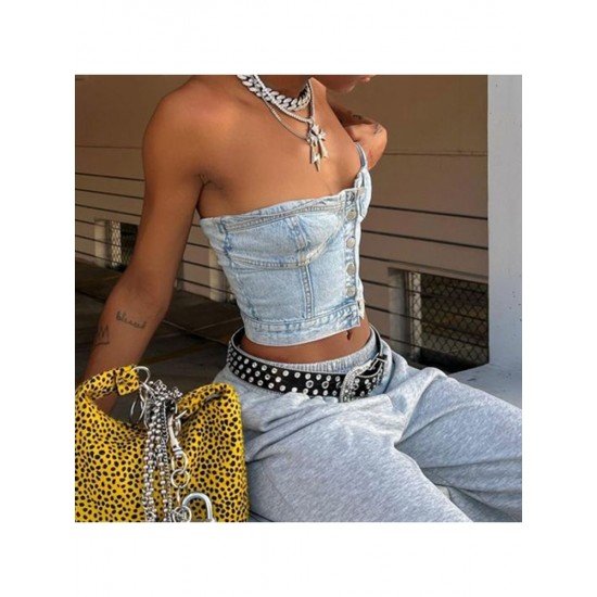  2022 Stylish Pure Color Backless Women's Denim Vest