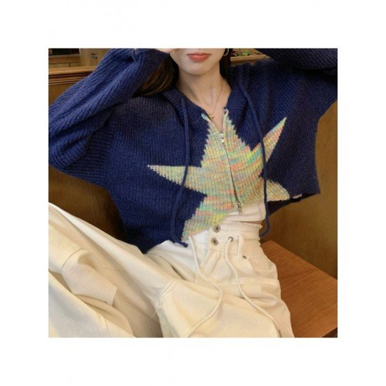  2022 Fall New Hooded Star Knitted Cardigan Jacket