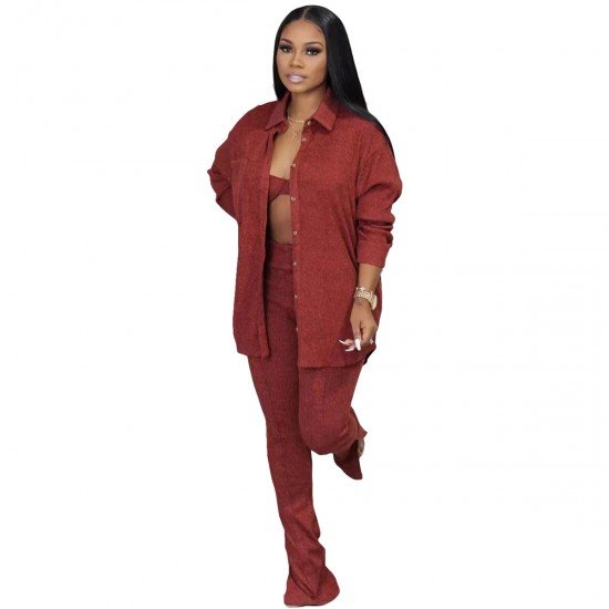 Trendy Solid 3 Piece Blouse And Trouser Sets