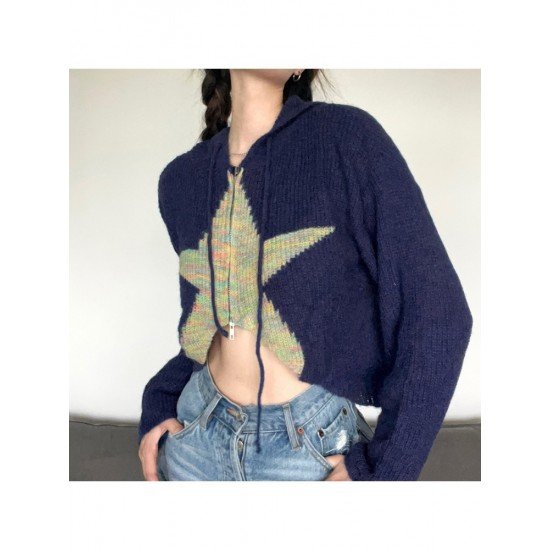  2022 Fall New Hooded Star Knitted Cardigan Jacket