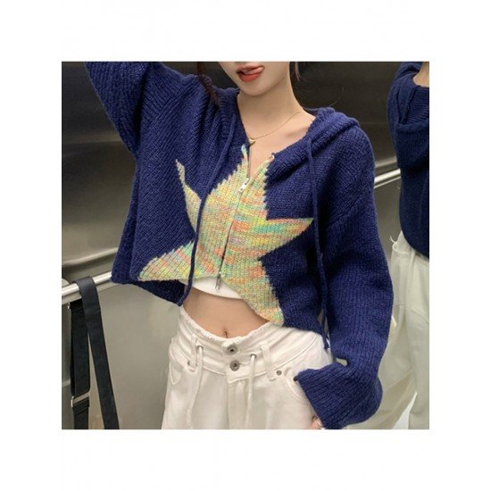  2022 Fall New Hooded Star Knitted Cardigan Jacket