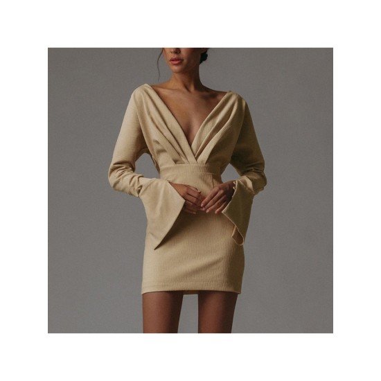 Ladies V Neck Long Sleeve Party Dress