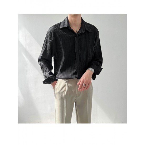  Textured Pure Color Casual Men's Long Sleeve Shirt