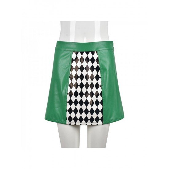  2022 High Waist Rhombus Lattice Green Skirt