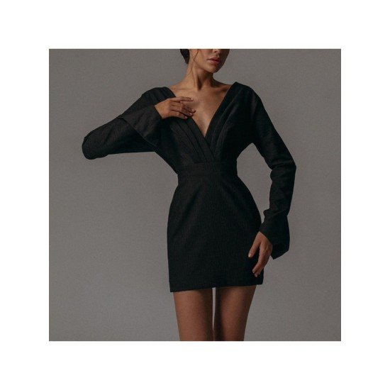 Ladies V Neck Long Sleeve Party Dress