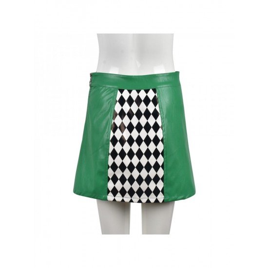  2022 High Waist Rhombus Lattice Green Skirt