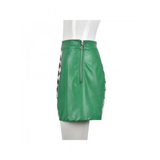  2022 High Waist Rhombus Lattice Green Skirt