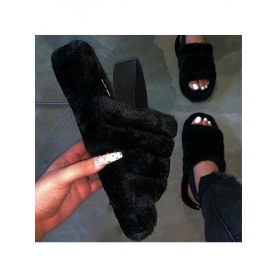  Casual Plush Comfy Pure Color Platform Sandals