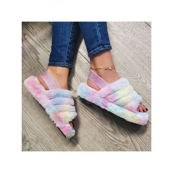  Casual Plush Comfy Pure Color Platform Sandals