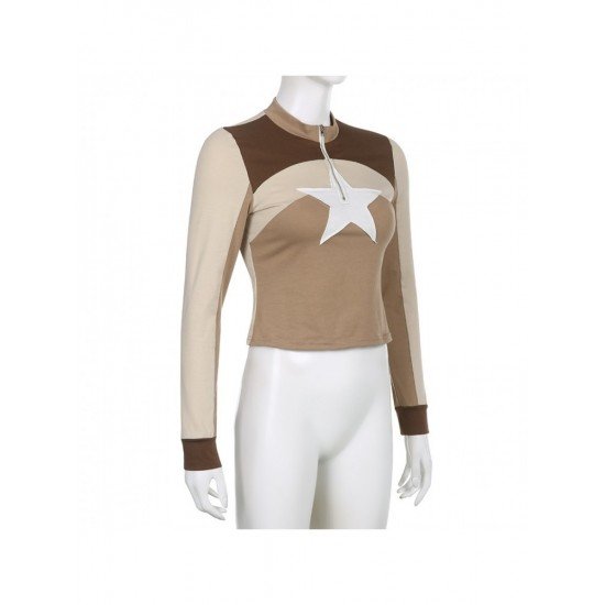 Contrast Color Star Ladies Tops