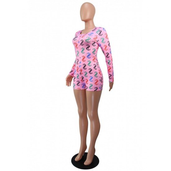  Sexy Skinny Dollar Printing Women's Long Sleeve Rompers