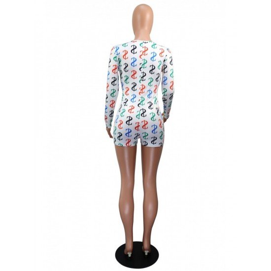  Sexy Skinny Dollar Printing Women's Long Sleeve Rompers