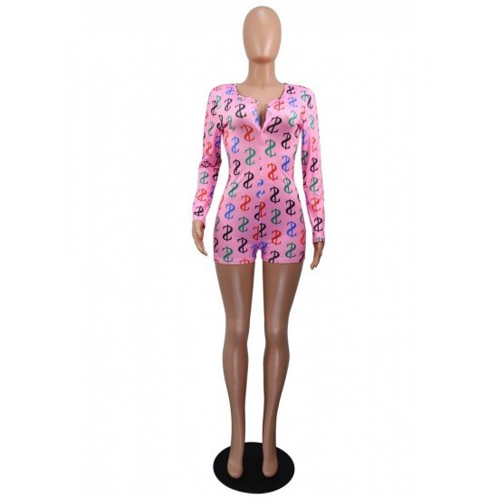  Sexy Skinny Dollar Printing Women's Long Sleeve Rompers