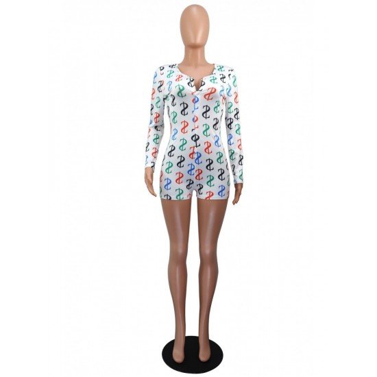  Sexy Skinny Dollar Printing Women's Long Sleeve Rompers