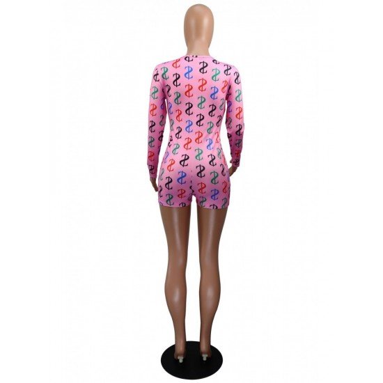  Sexy Skinny Dollar Printing Women's Long Sleeve Rompers