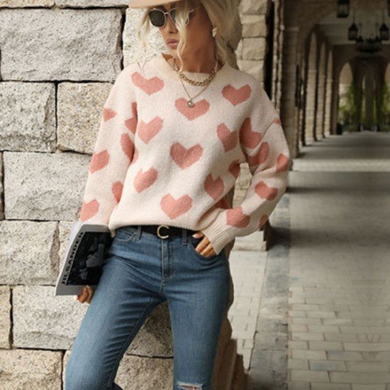 Heart Cute Pattern Ladies Loose Sweaters