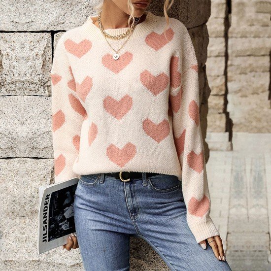 Heart Cute Pattern Ladies Loose Sweaters