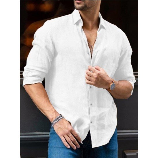  Pure Color Long Sleeve Lapel Top For Men