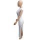 Casual White One Shoulder Slit Maxi Dress