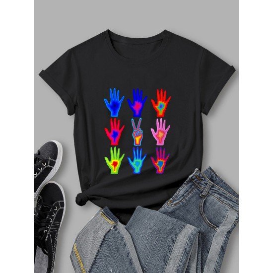 Palms Graphic Crew Neck T Shirts For Women