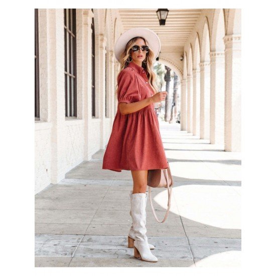  Summer Pure Color Women's Long Sleeve Dress