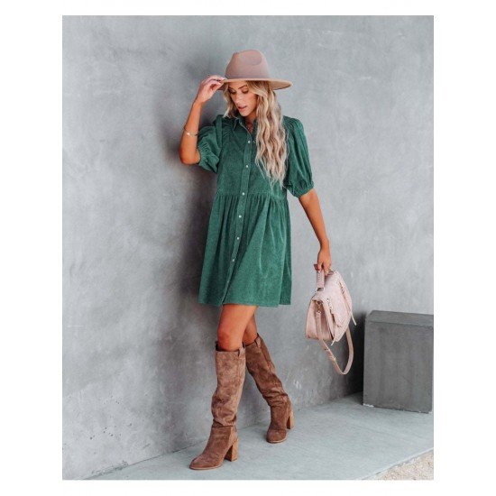  Summer Pure Color Women's Long Sleeve Dress