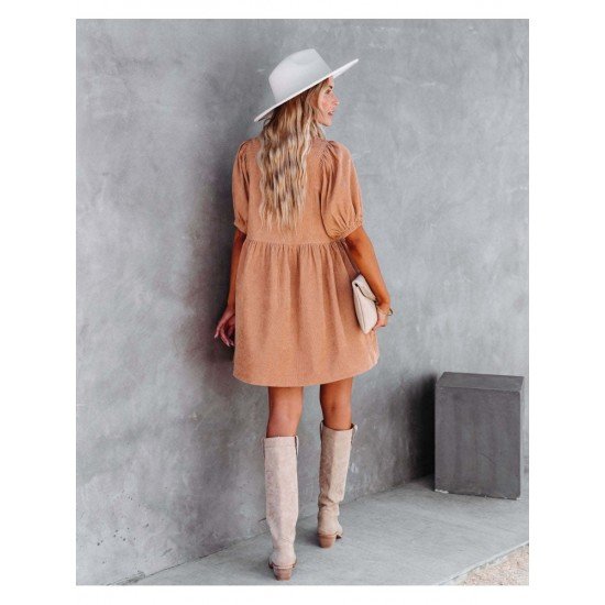  Summer Pure Color Women's Long Sleeve Dress