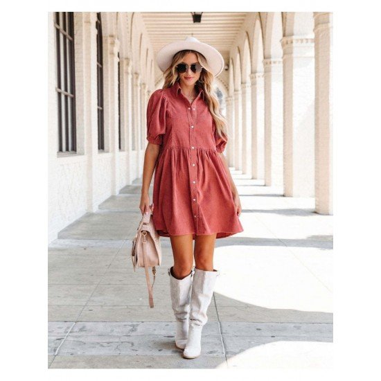  Summer Pure Color Women's Long Sleeve Dress