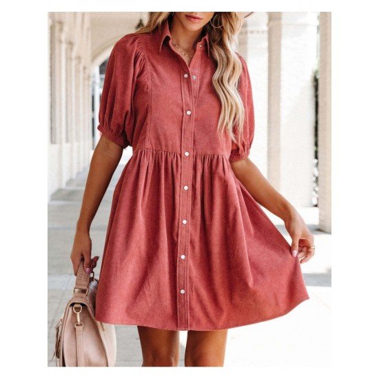  Summer Pure Color Women's Long Sleeve Dress