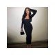 Square Neck Black Solid Long Sleeve Maxi Dress