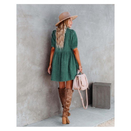  Summer Pure Color Women's Long Sleeve Dress