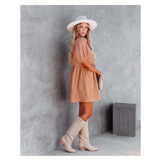  Summer Pure Color Women's Long Sleeve Dress