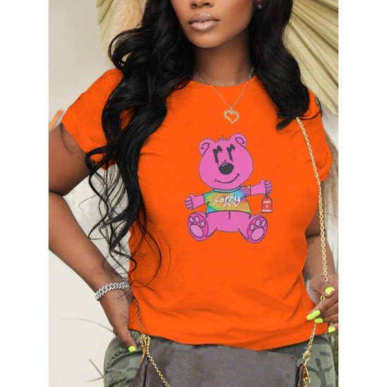 Cute Bear Graphic White T Shirts For Women