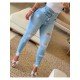  Fashion Casual Ripped Pure Color Jeans