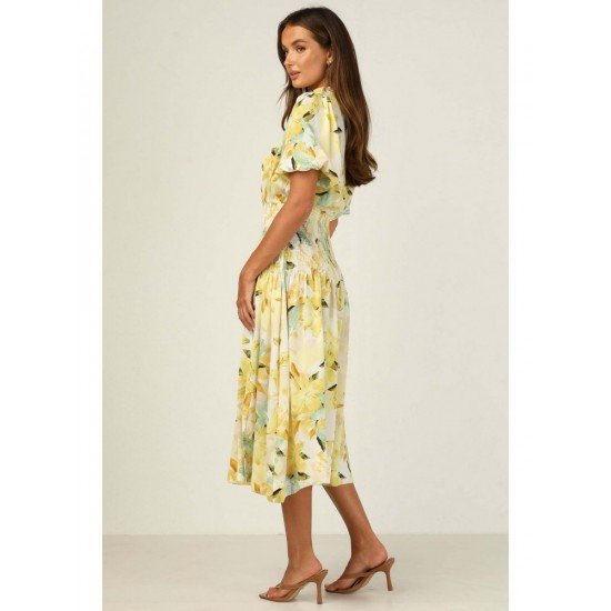  Summer Floral Puff Shoulder Women's Short Sleeve Dress