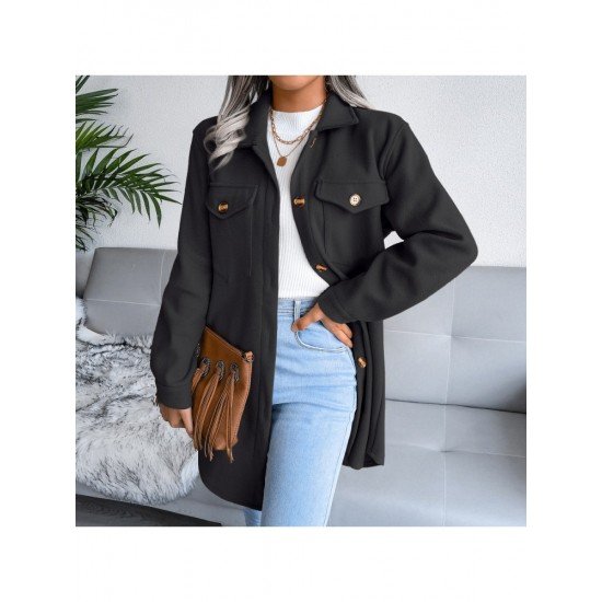 Spring Solid Black Coats For Women