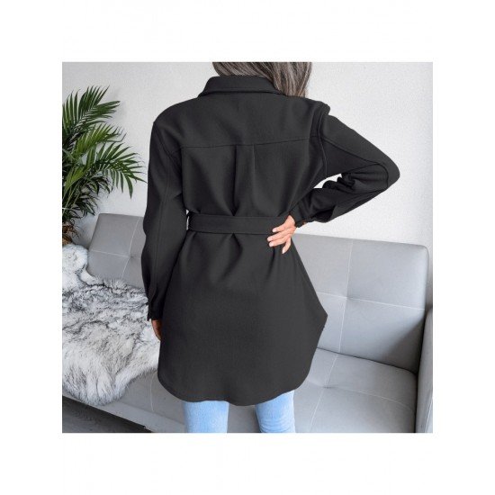 Spring Solid Black Coats For Women