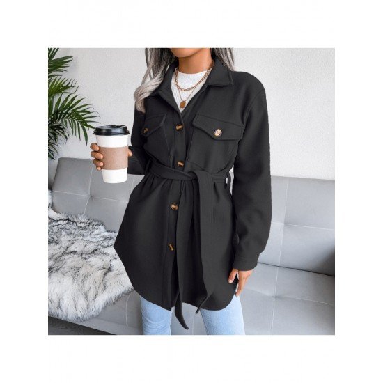 Spring Solid Black Coats For Women