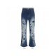 Vintage Star Printed Blue Flare Jeans For Ladies