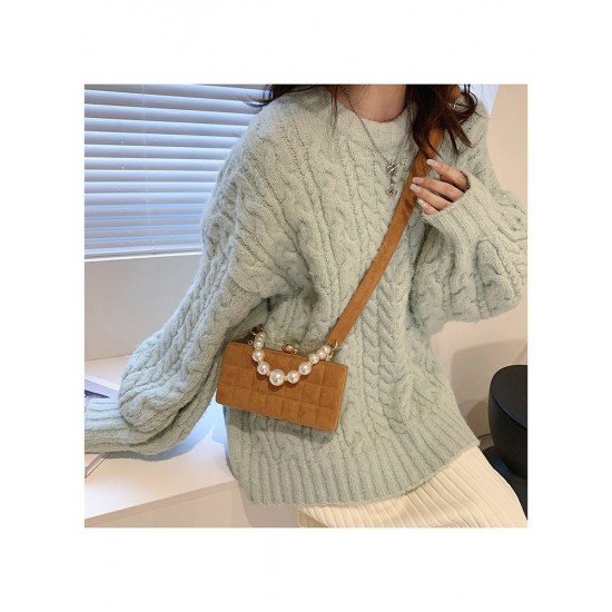  Versatile Pure Color Pearl Chain Women's Messenger Bag