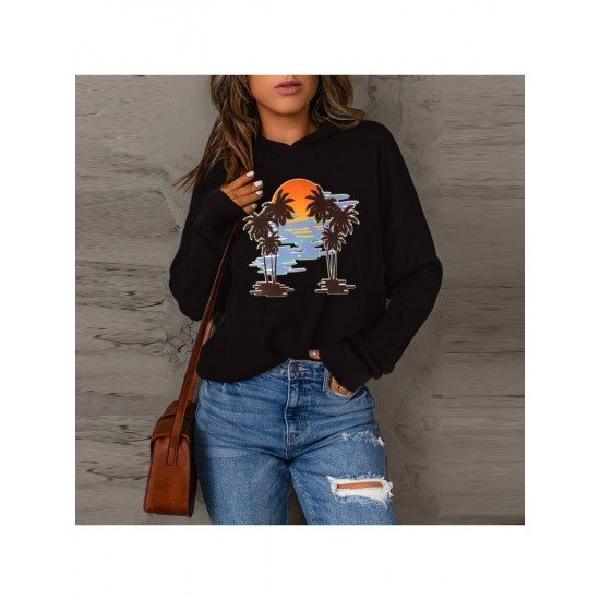  Casual Coconut Tree Printing Long Sleeve Sweater