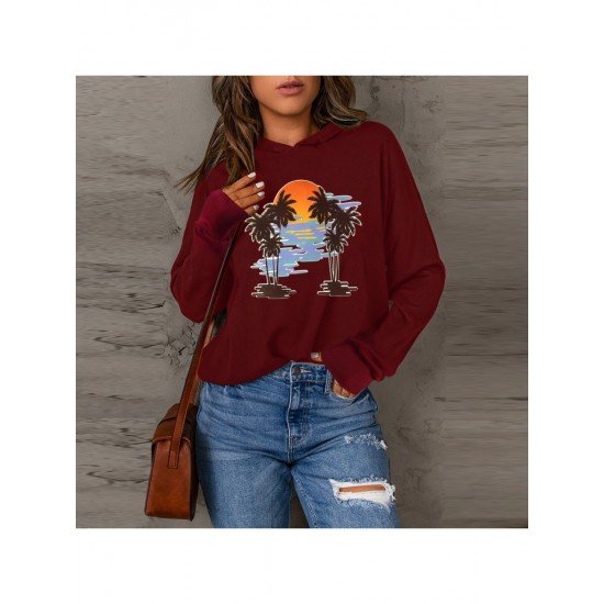  Casual Coconut Tree Printing Long Sleeve Sweater