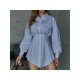 Stylish White Ruched Solid Long Sleeve Shirt Dress