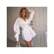 Stylish White Ruched Solid Long Sleeve Shirt Dress