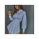 Stylish White Ruched Solid Long Sleeve Shirt Dress