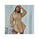 Stylish White Ruched Solid Long Sleeve Shirt Dress