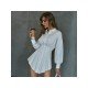 Stylish White Ruched Solid Long Sleeve Shirt Dress