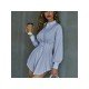 Stylish White Ruched Solid Long Sleeve Shirt Dress