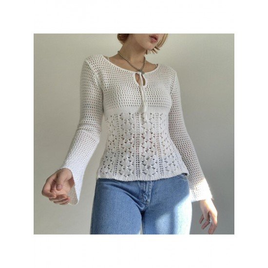 Fall White Pure Color Long Sleeve Tops