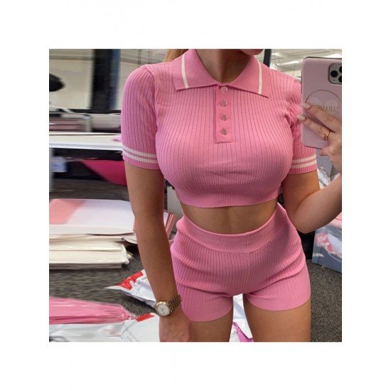  Women's Sexy Short Sleeve Two-piece Shorts Sets